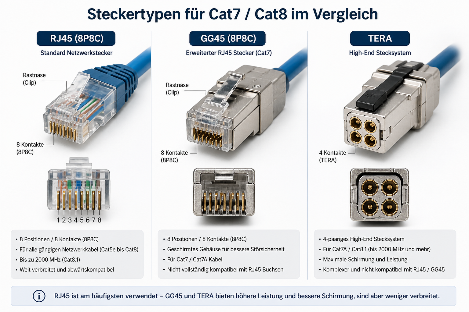 Alternative Steckertypen für Cat7 und Cat8 wie GG45 und TERA