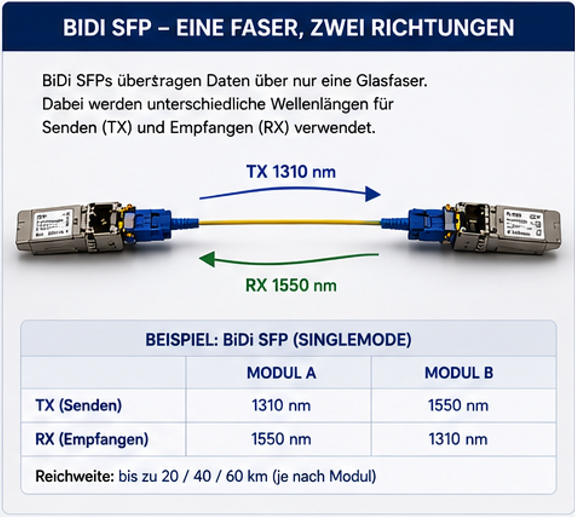 BiDi SFP RX TX über eine Faser mit unterschiedlichen Wellenlängen