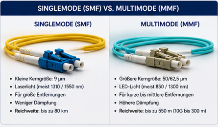 Singlemode und Multimode Glasfaser Vergleich
